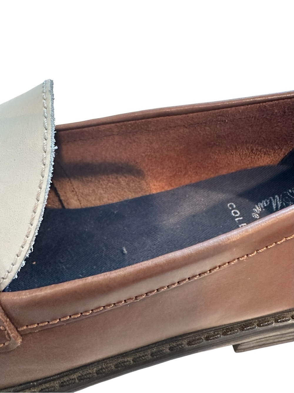 Cole Haan Women’s Two-Tone Brown and Cream Leather Loafers - Picture 4 of 9